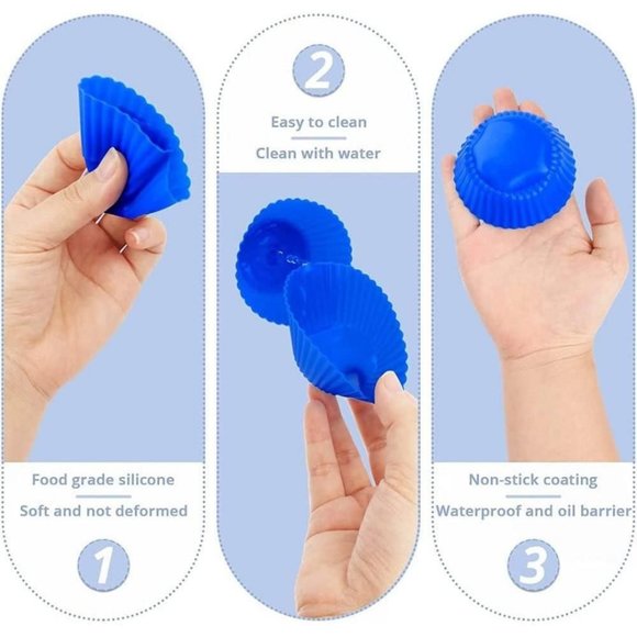 VIBRANT 12 Reusable Food Safe Silicone Muffin Baking Cups - Picture 5 of 7
